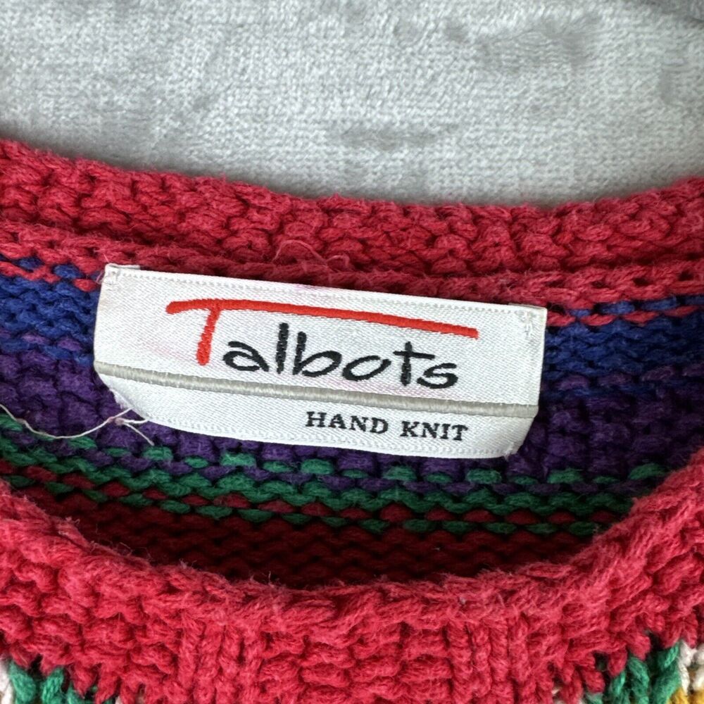 Vintage Talbots Hand Knit‎ Christmas Sweater Women's L Colorful Uglycore (1039) - Picture 2 of 9